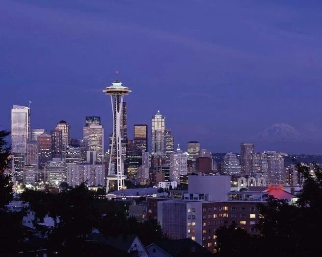 Downtown Seattle Skyline And Space Needle Glossy Keychain Print Art Keychain