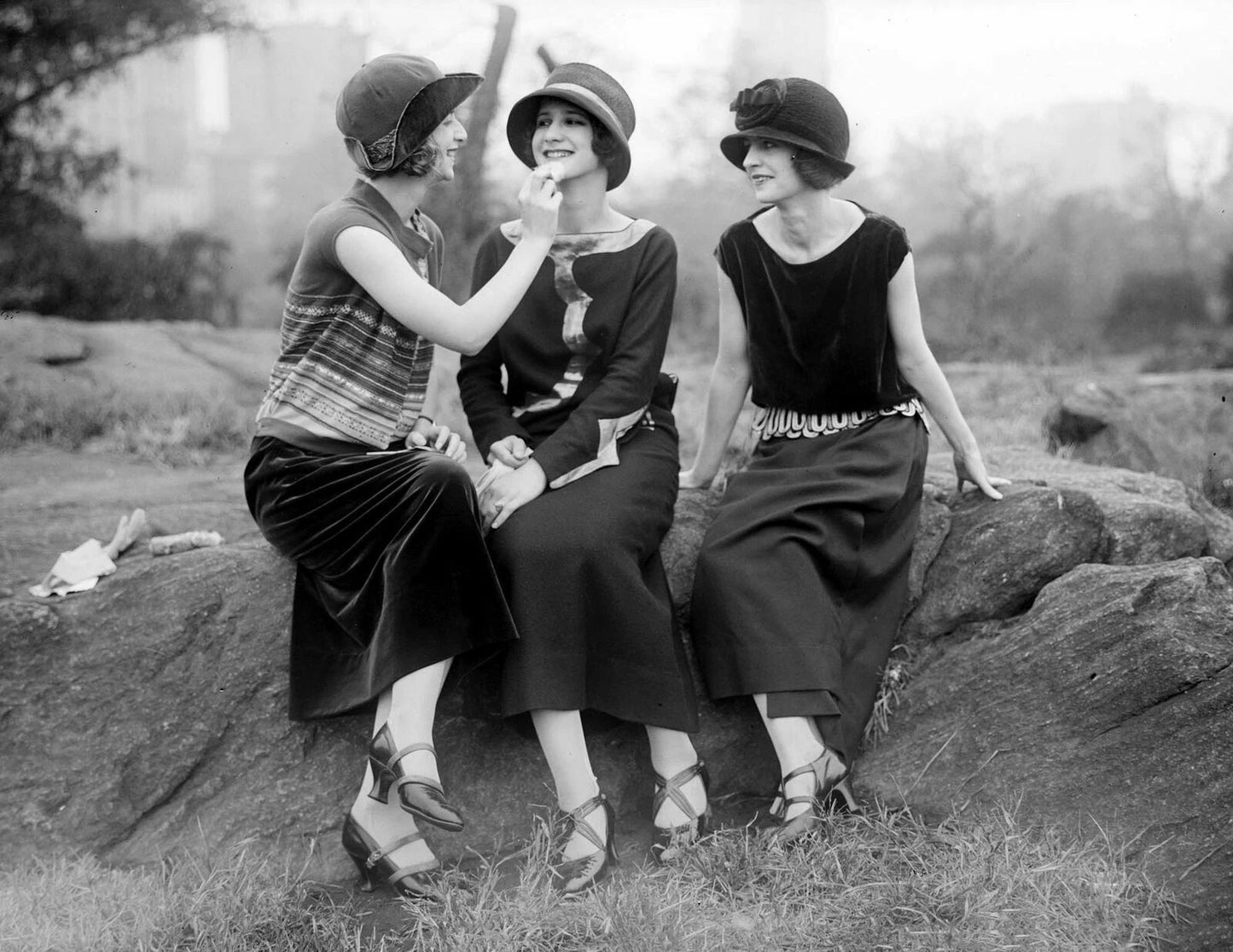 Duncan Sisters Sitting On Rocks Vintage Old Photo Reprint