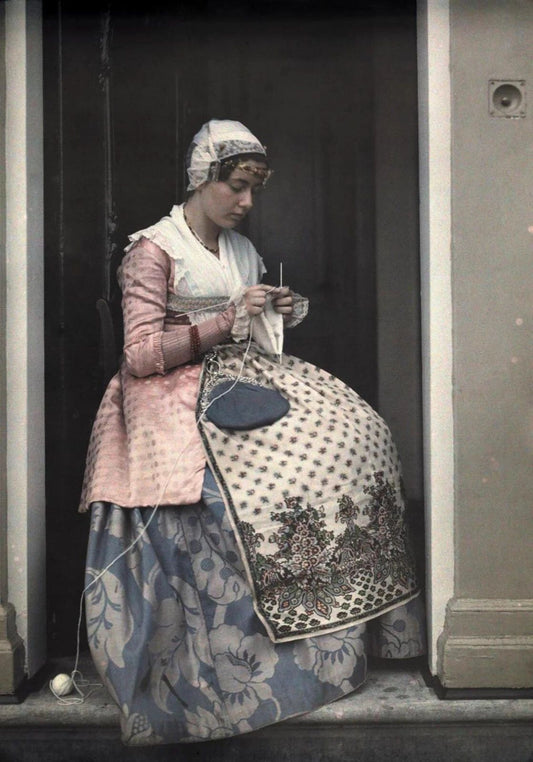 Dutch Girl Knitting In 1931 Holland Classic Historic Picture Photo Print