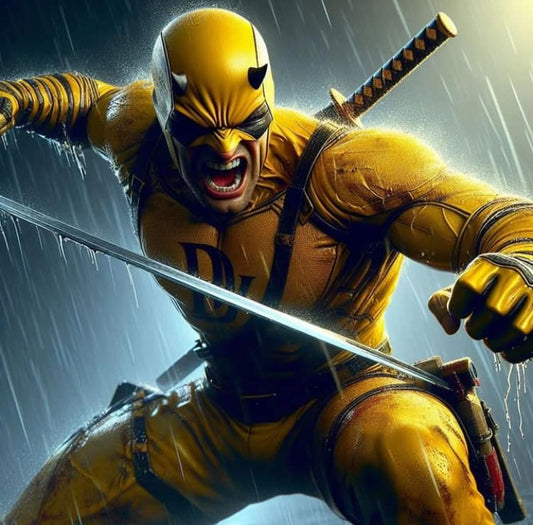Dynamic Action Hero Yellow Suit Print Poster