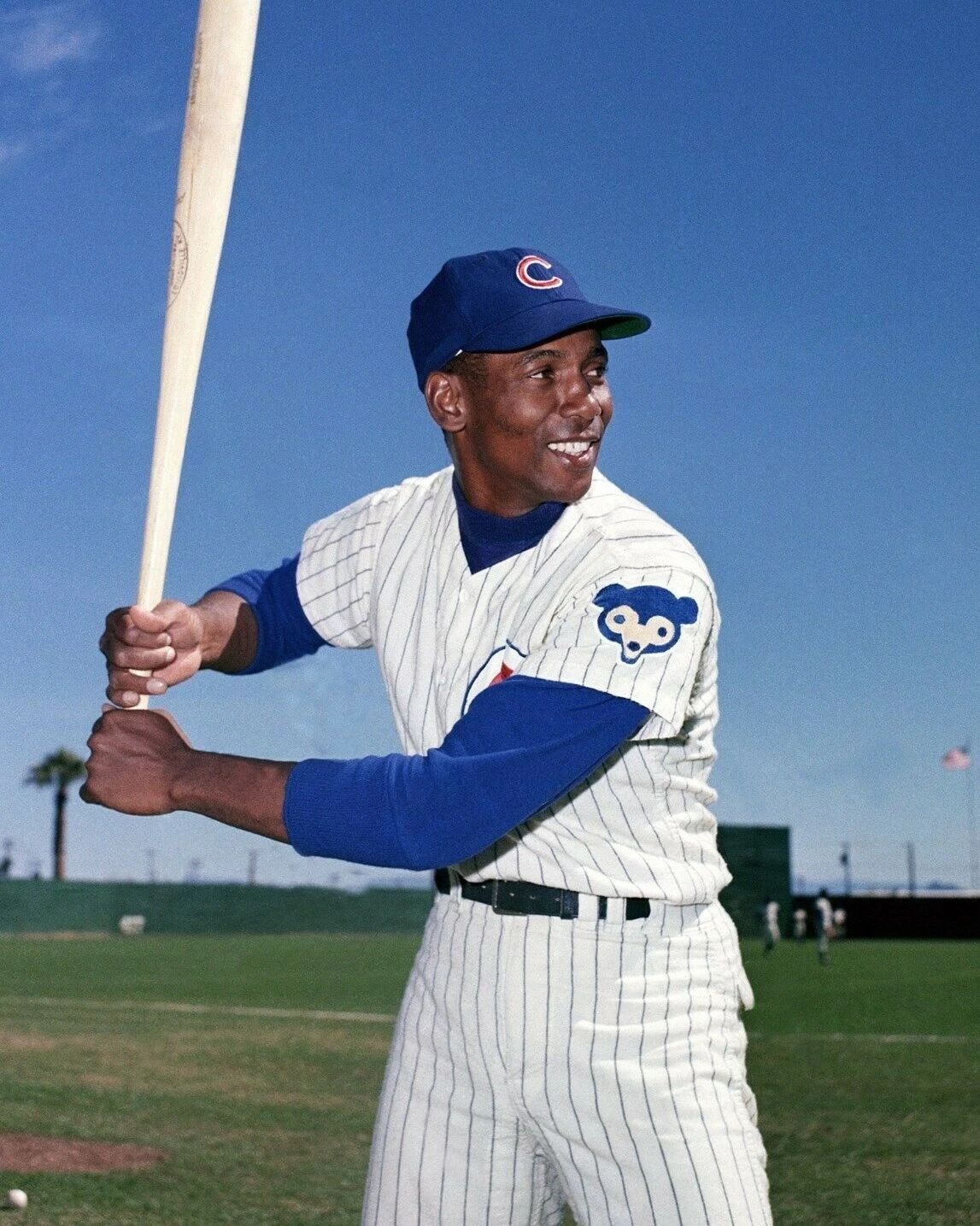 Ernie Banks Photo Chicago Cubs Baseball Picture At Bat Color Mlb