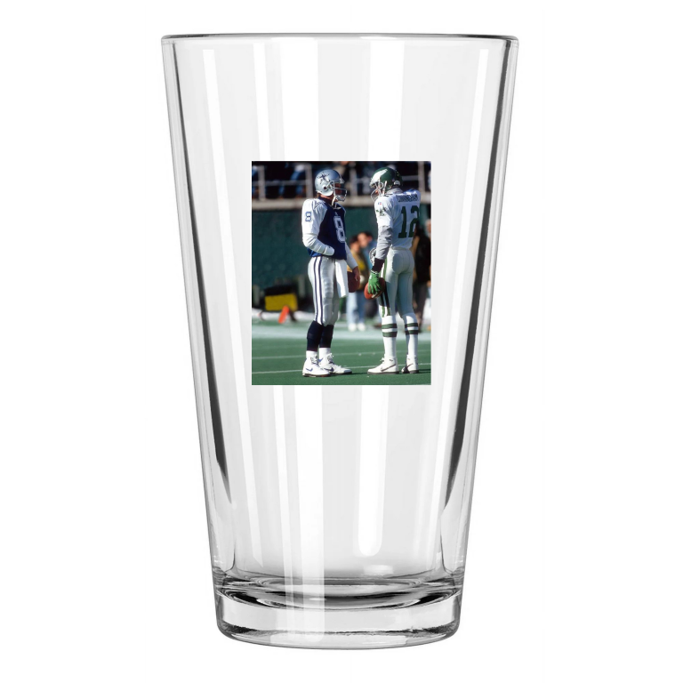 Eagles Randall Cunningham And Cowboys Troy Aikman Photo Pint Beer Drinking Glass