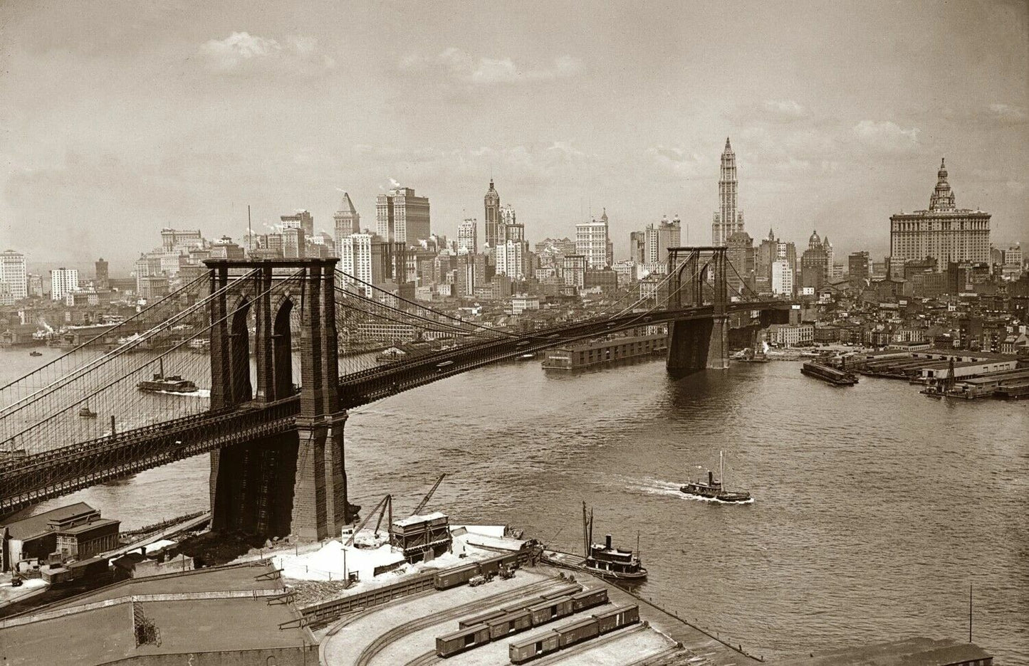 Early 1900'S Brooklyn Bridge And Nyc Skyline Vintage Photo Reprint