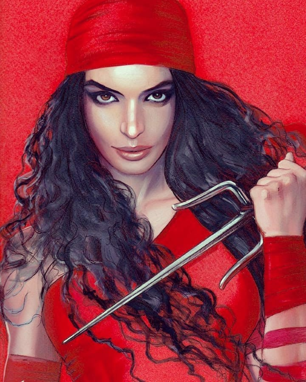Elektra Red Bandana Sai Weapon 321 Print Poster