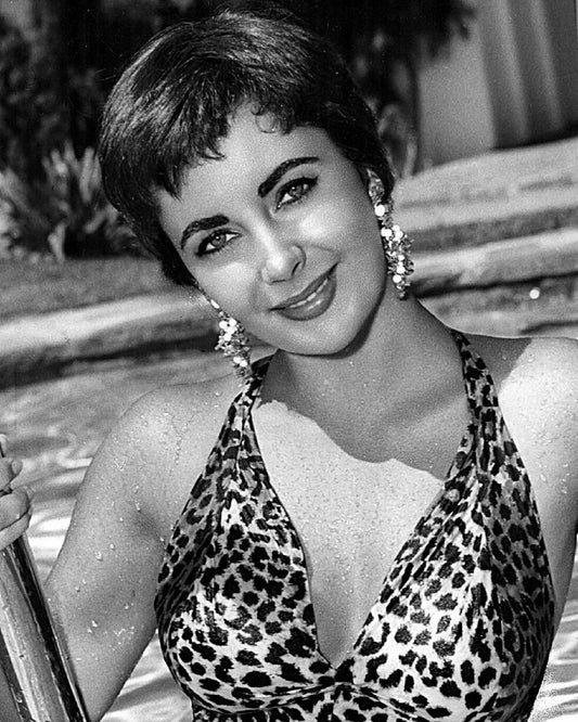 Elizabeth Taylor In Leopard Bathing Suit Old Retro Publicity Magnet 5 X 7