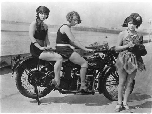 Excelsior Henderson Motorcycle Mack Sennett Girls Vintage 1920 Picture Photo
