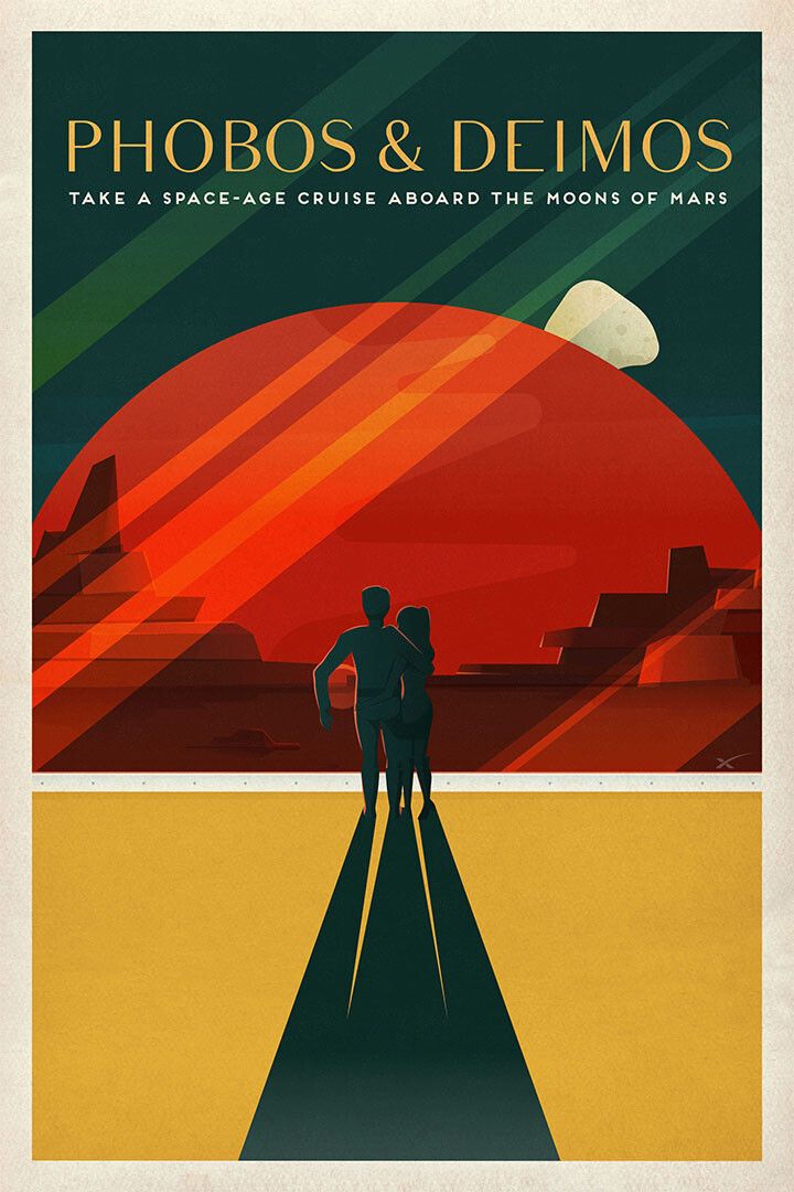 Explore Phobos And Deimos Mars Retro Space Exploration Jigsaw Puzzle