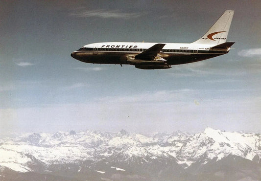 Frontier Airlines 737 Jet Plane Denver Mountains Retro Picture Magnet