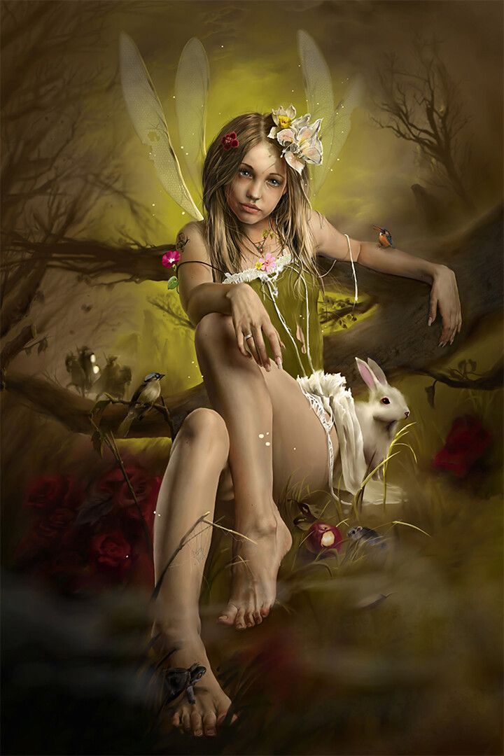 Fairies Girl Oil Painting Seated Being Figure Print Jigsaw Puzzle