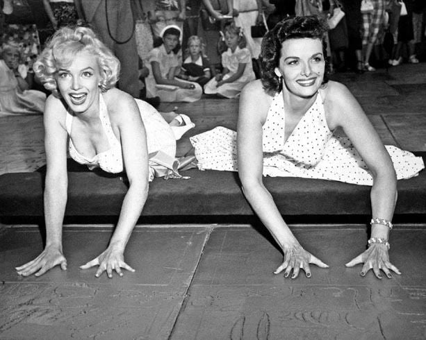 Famous Actos Marilyn Monroe And Jane Russell Keychain Chinese Theater Print