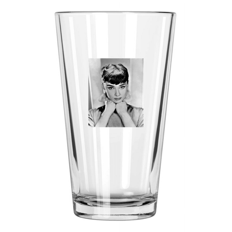 Famous Film Actress Audrey Hepburn Photo Celebrity Pint Beer Drinking Glass