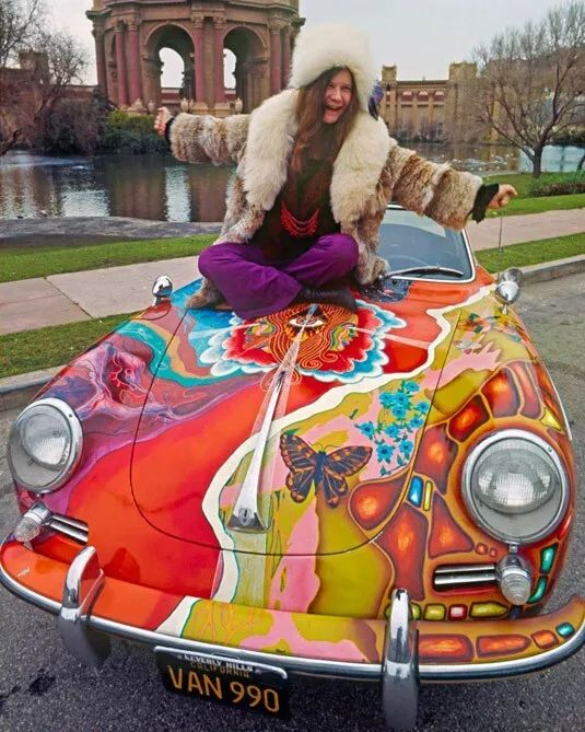 Famous Rock Singer Janis Joplin On Her Car Glossy Photo Artist Print Poster 1