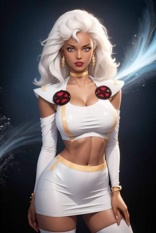 Female Superhero Character White Costume Print Poster