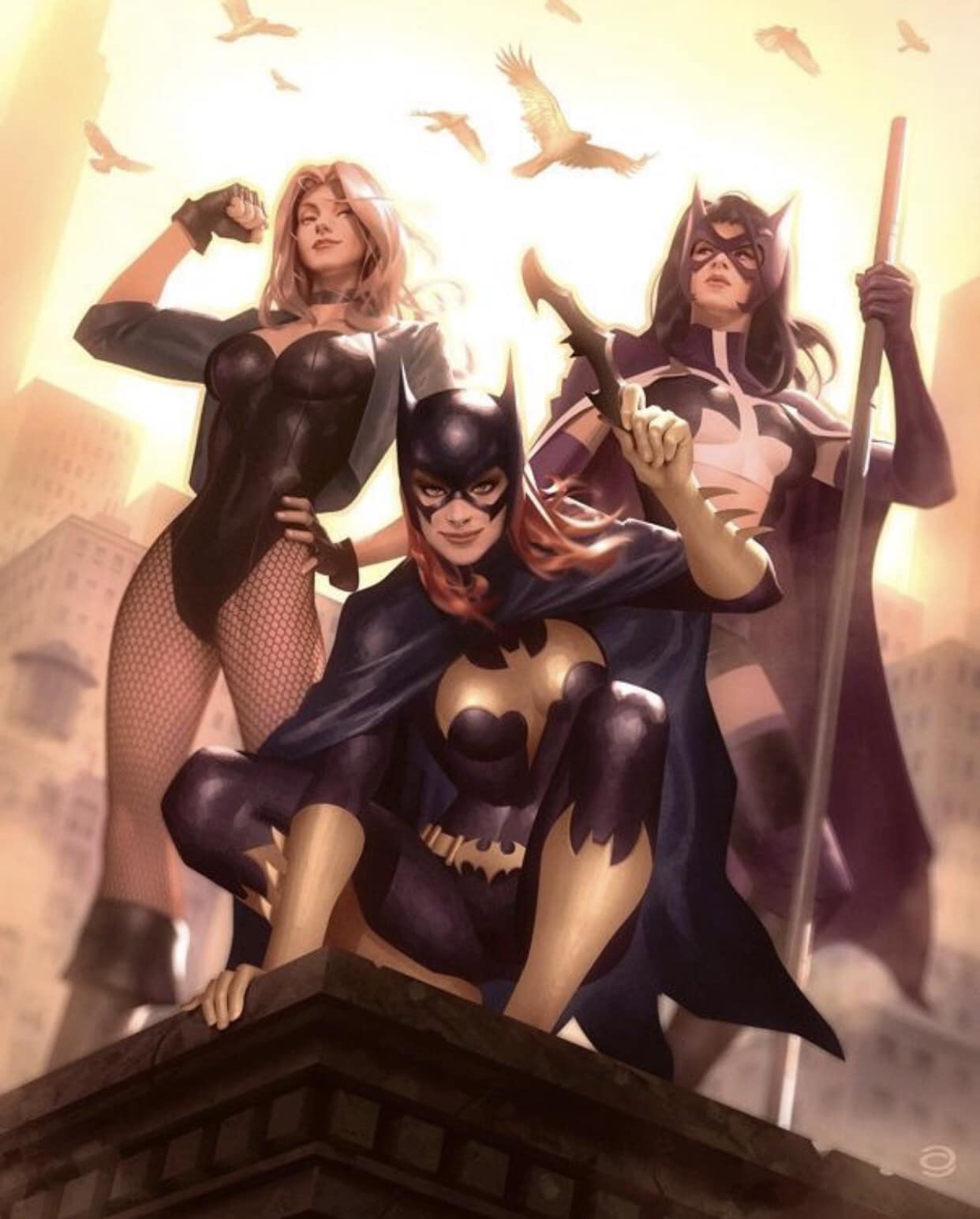 Female Superheroes Cityscape Print Poster