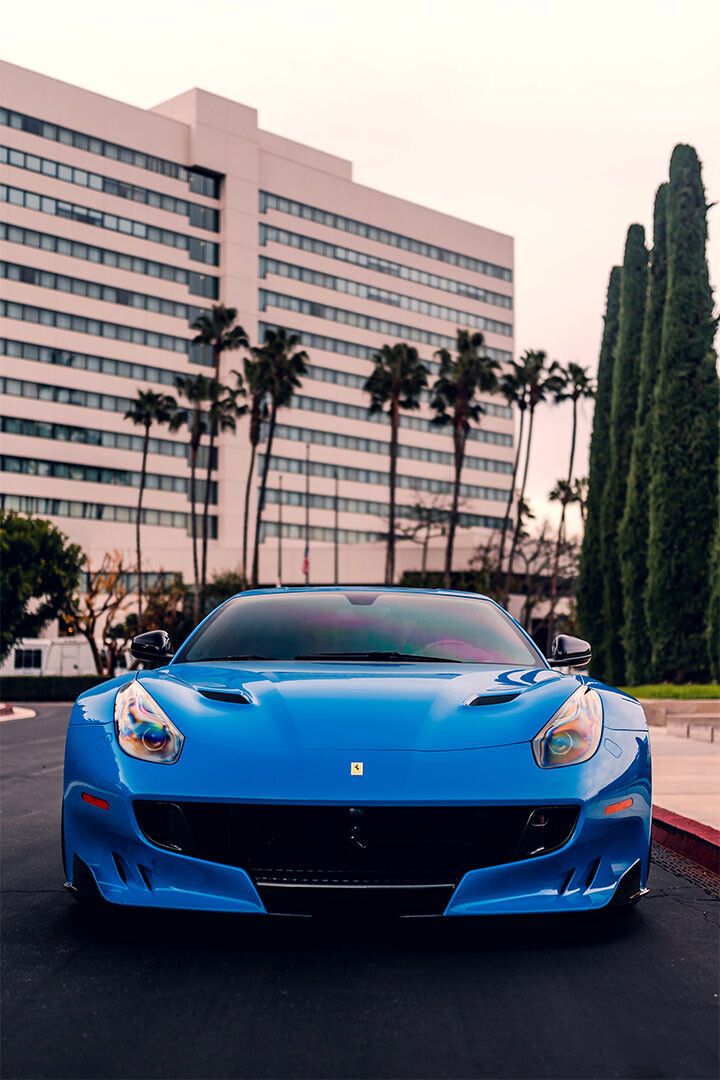 Ferrari F12 Blue Sports Automobile Front View Jigsaw Puzzle