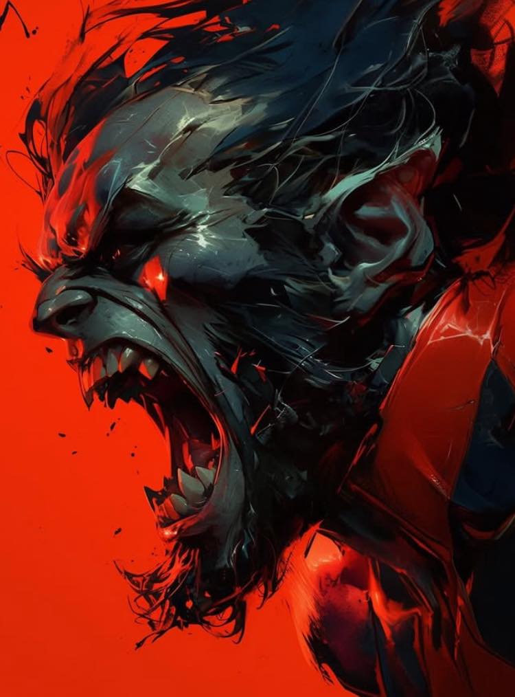 Fierce Monster Portrait Red Background Jigsaw Puzzle