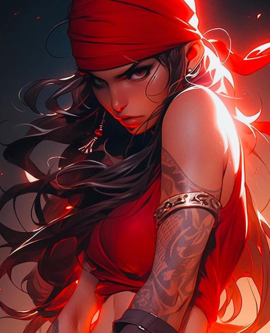Fierce Woman Red Bandana Portrait Print Poster
