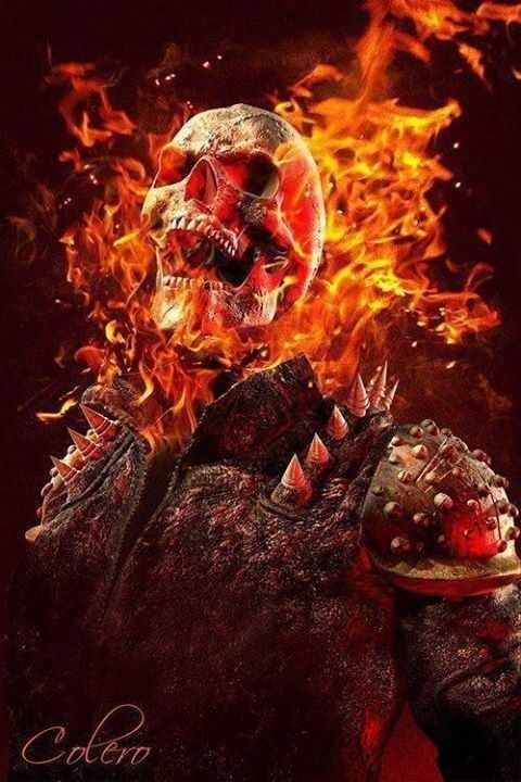 Fiery Skull With Spiked Jacket Print Poster
