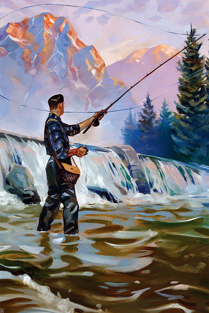Fishing In Water With Fishing Rod Oil Painting Wall Home Decor Jigsaw Puzzle
