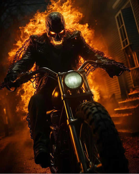 Flaming Motorcycle Rebel Print Poster