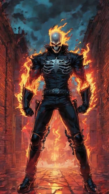 Flaming Skeleton Hero Print Poster