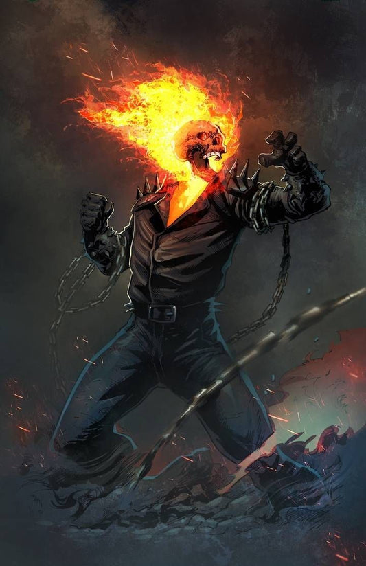 Flaming Skeleton Warrior Print Poster