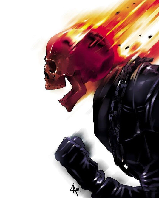 Flaming Skull Illustration Print Poster