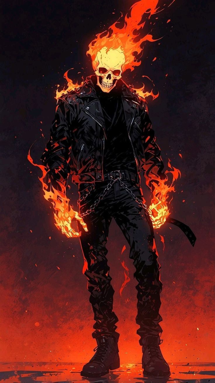 Flaming Skull Motorcycle Hero Print Poster