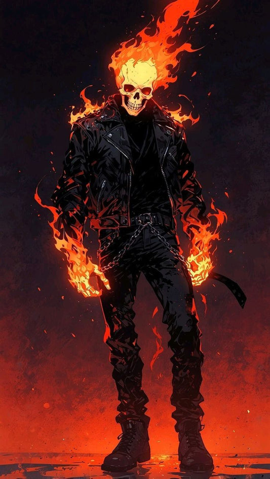 Flaming Skull Motorcycle Hero Print Poster