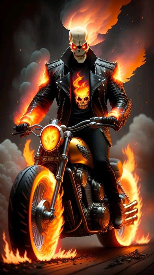 Flaming Skull Motorcycle Ride Print Poster