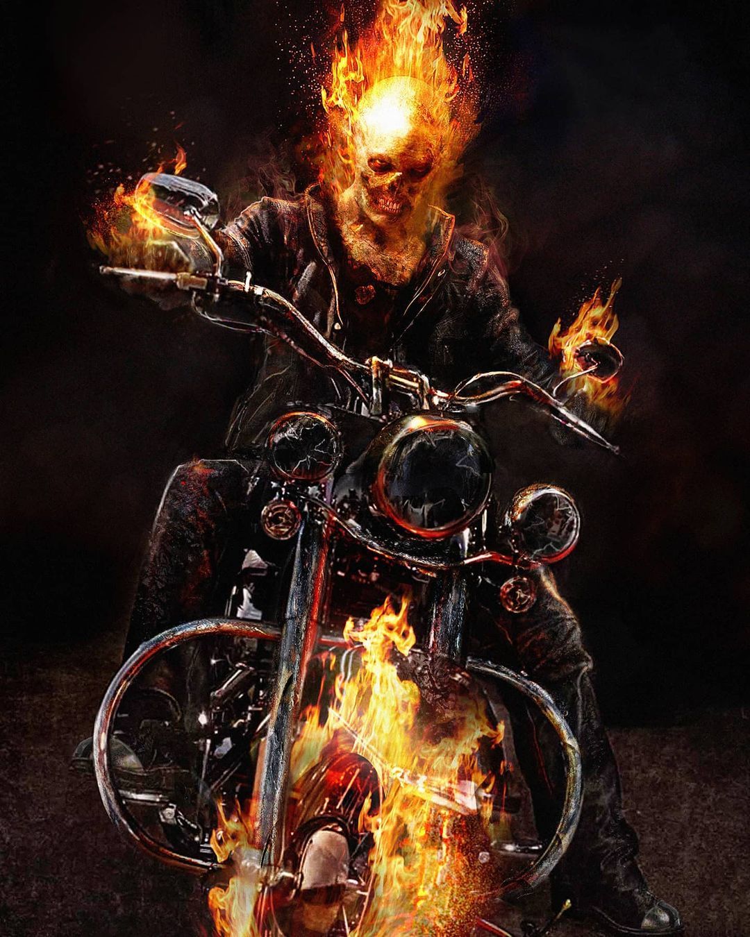 Flaming Skull Motorcycle Rider Print Poster