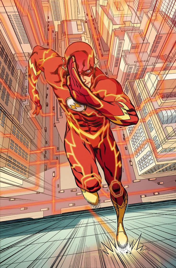 Flash Character Running Cityscape Print Poster