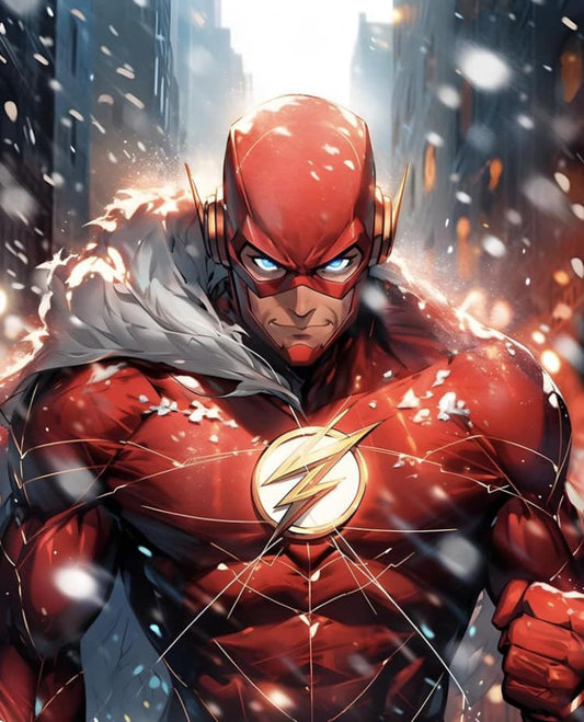 Flash Superhero Snowy Cityscape Print Poster