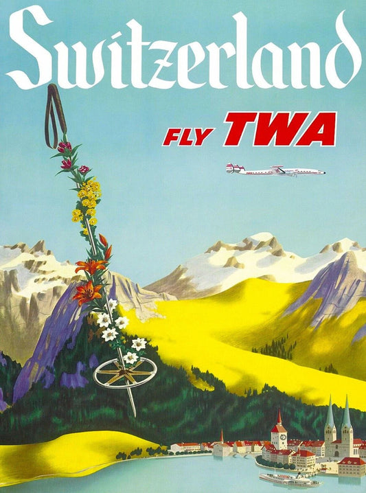 Fly Twa Swiss Switzerland Scenic Retro Travel Wall Decor Art Keychain