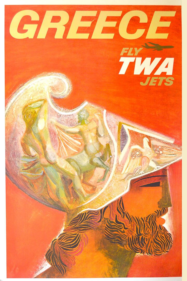 Fly To Greece With Twa Jets Vintage Style Travel Jigsaw Puzzle