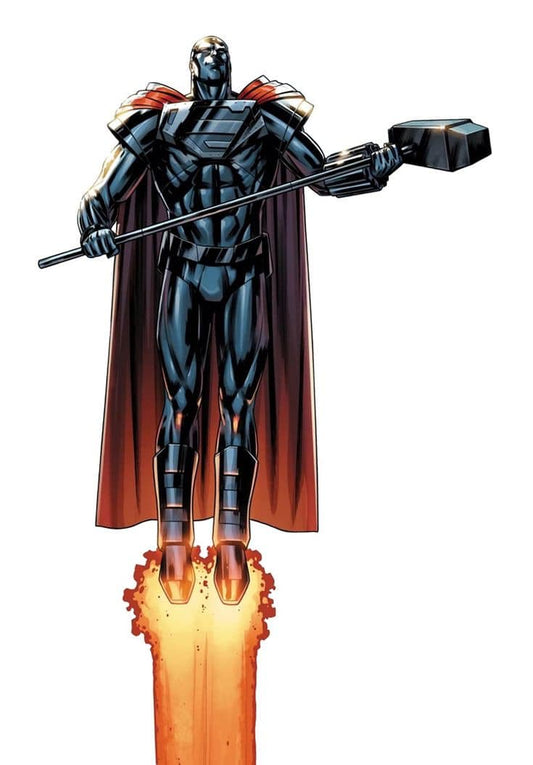 Flying Superhero With Hammer Print Poster
