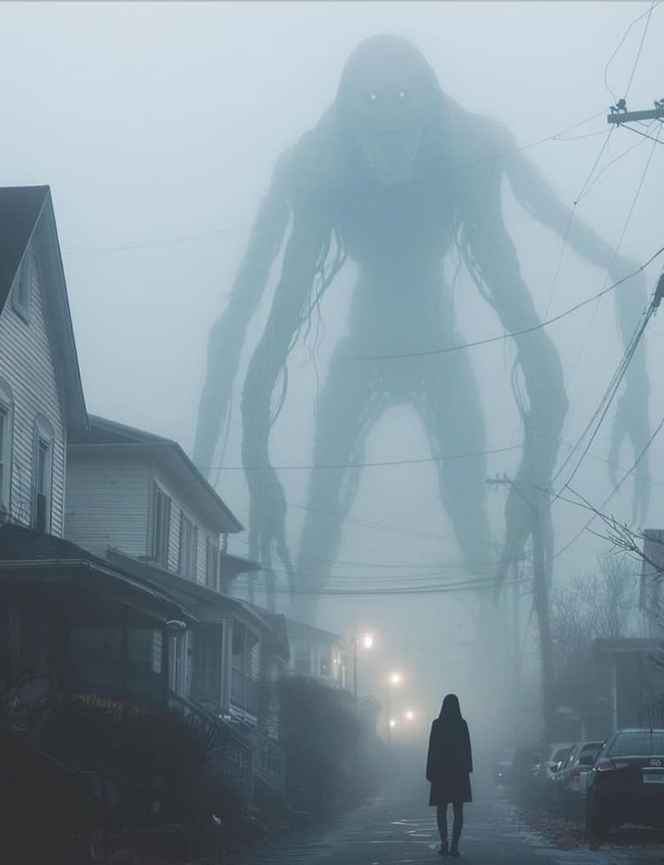 Foggy Street With Monster Print Poster
