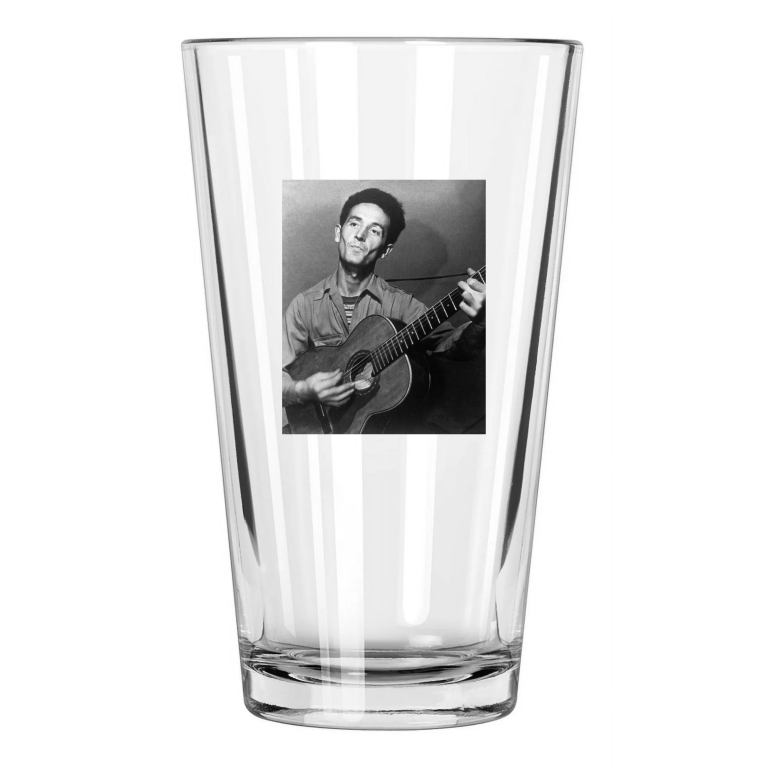Folk Blues Singer Woody Guthrie Photo Guitar Pint Beer Drinking Glass