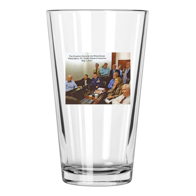 Former President Barack Obama Osama Bin Laden Photo Pint Beer Drinking Glass