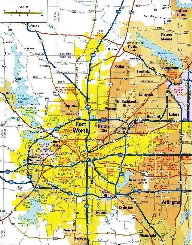 Fort Worth Texas City Map Of Roads & Highway Magnet Picture Magnet Print
