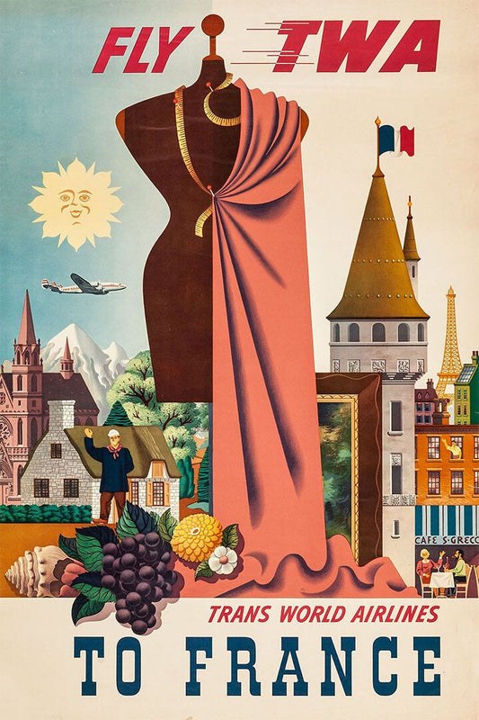 France Fly Twa To France Airline Travel Vintage Style Jigsaw Puzzle