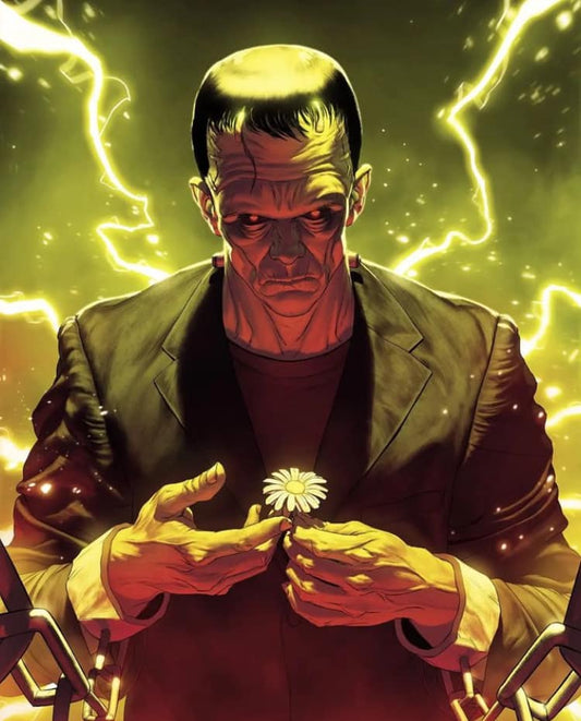 Frankenstein With Daisy And Lightning Print Poster