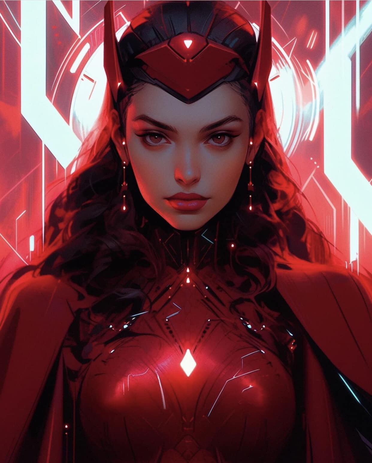 Futuristic Fantasy Portrait Red Heroine Print Poster
