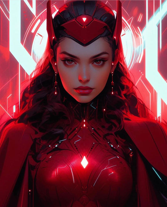 Futuristic Fantasy Portrait Red Heroine Print Poster