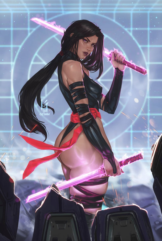 Futuristic Female Warrior With Swords Print Poster