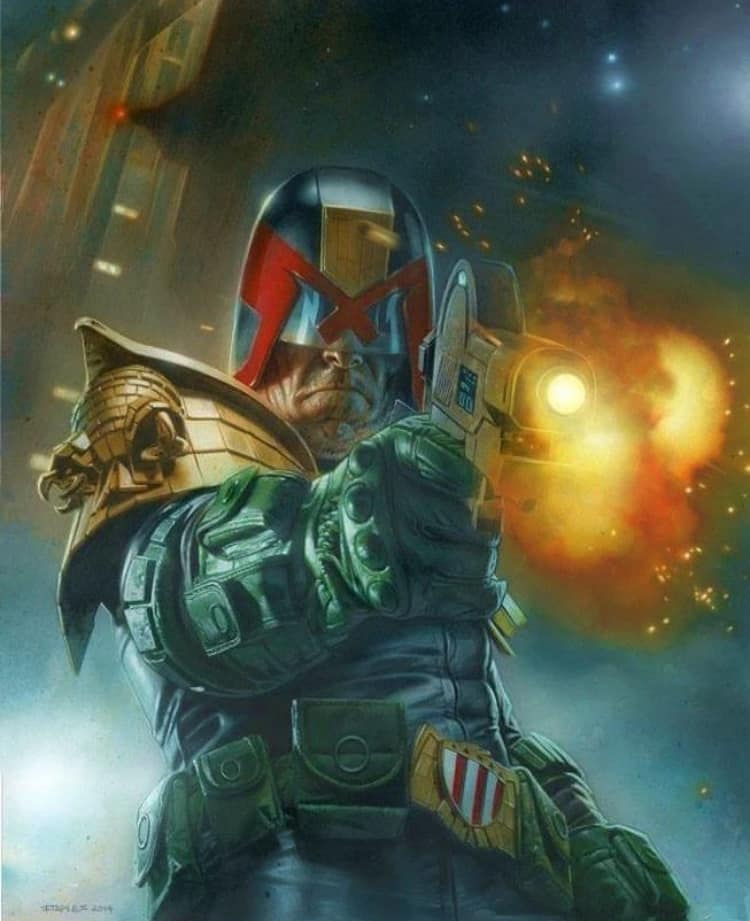 Futuristic Judge Shooting Illustration Print Poster