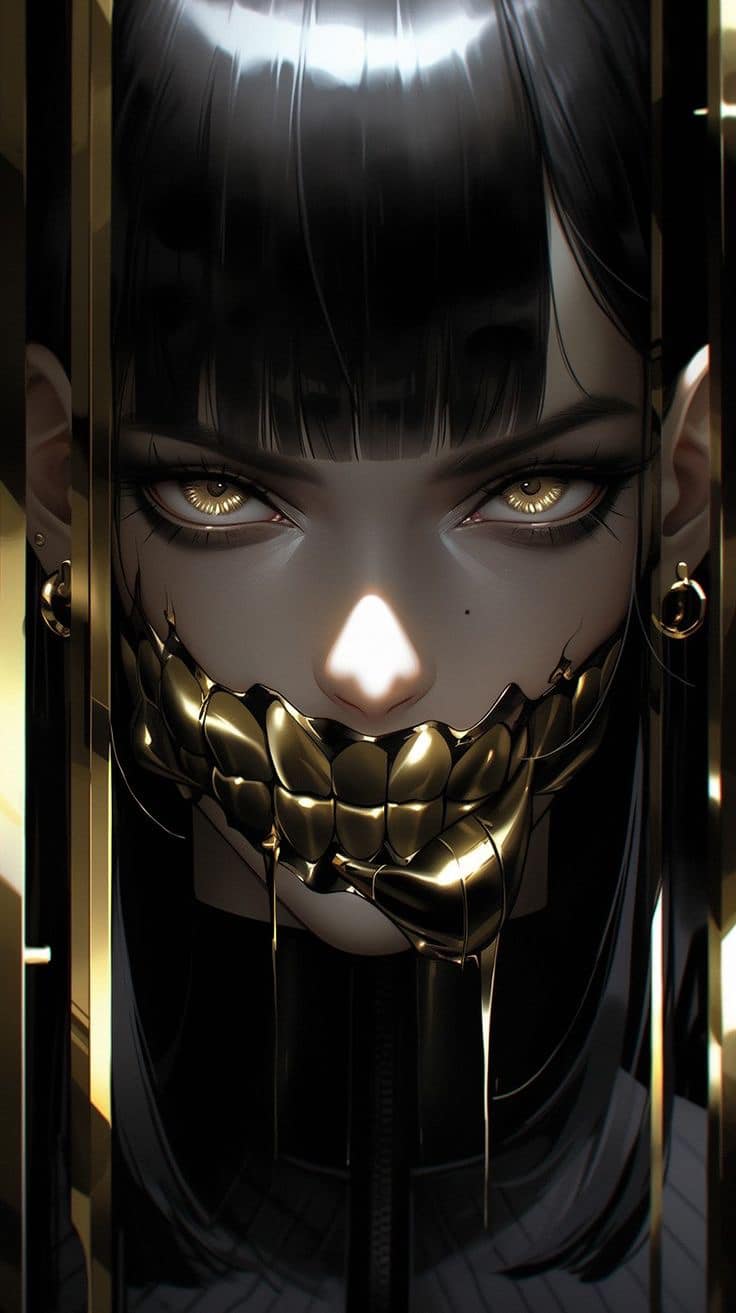 Futuristic Portrait With Gold Mouthpiece Print Poster