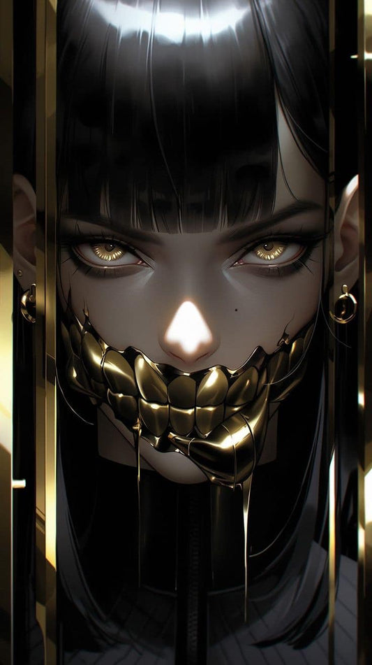 Futuristic Portrait With Gold Mouthpiece Print Poster