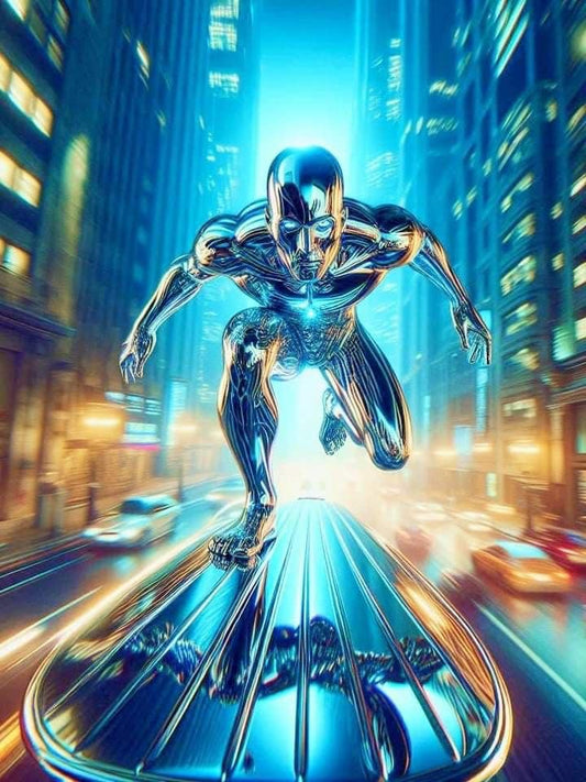 Futuristic Robot In Cityscape Print Poster