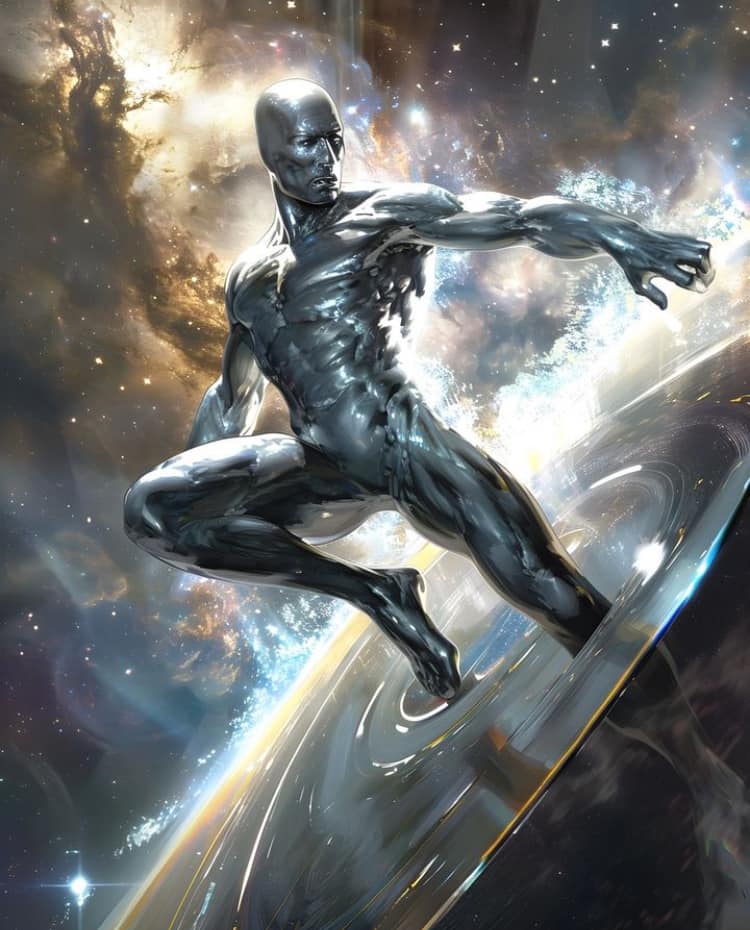 Futuristic Silver Figure In Space Print Poster